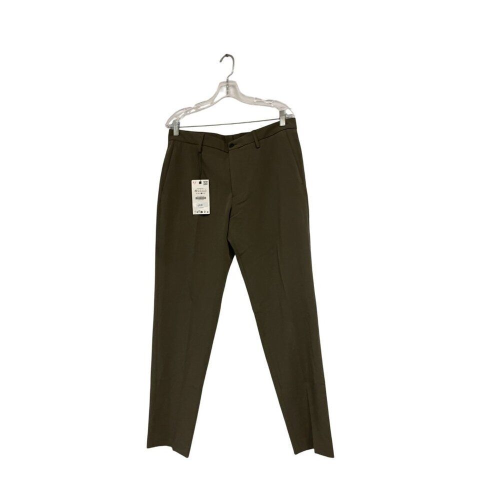 Zara Mens Dress Pants EU 42 US 32 Brown Tapered Flat Front Stretch 1564/501 NWT